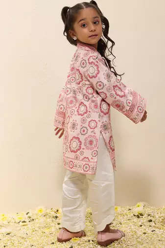 Pink printed silk kurta set