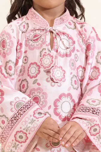 Pink printed silk kurta set