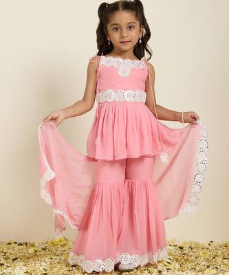 Pink embroidered silk sharara set 1