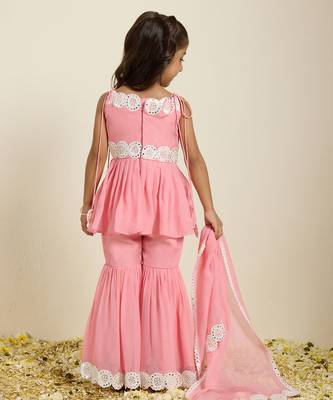 Pink embroidered silk sharara set 3