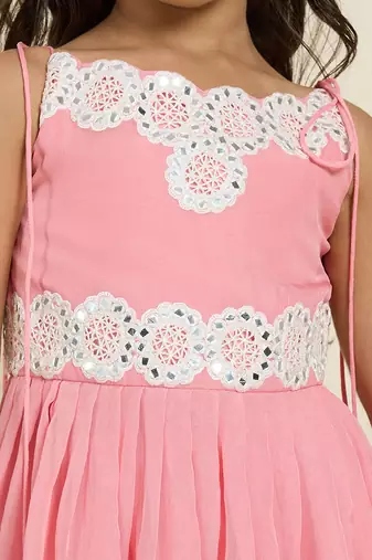 Pink embroidered silk sharara set