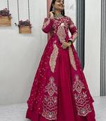Pink Vichitra Thread Sequence Work Top with Vichitra Lehenga and Embroidered Vichitra Shrug Set     With Shrug