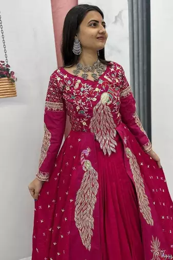 Pink Vichitra Thread Sequence Work Top with Vichitra Lehenga and Embroidered Vichitra Shrug Set     With Shrug