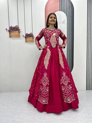 Pink Vichitra Thread Sequence Work Top with Vichitra Lehenga and Embroidered Vichitra Shrug Set     With Shrug 4