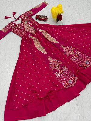 Pink Vichitra Thread Sequence Work Top with Vichitra Lehenga and Embroidered Vichitra Shrug Set     With Shrug 5