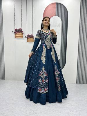Blue Vichitra Thread Sequence Work Top with Vichitra Lehenga and Embroidered Vichitra Shrug Set     With Shrug 3