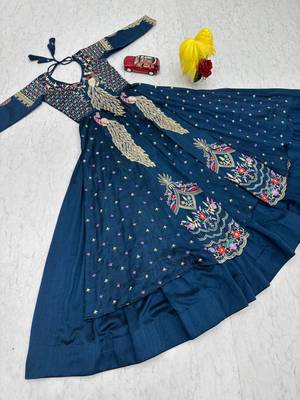 Blue Vichitra Thread Sequence Work Top with Vichitra Lehenga and Embroidered Vichitra Shrug Set     With Shrug 5