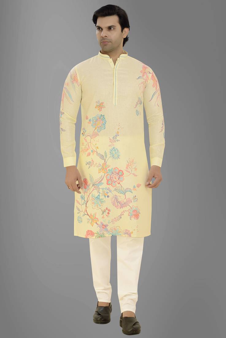 Arruga cotton linen floral printed kurta pyjama