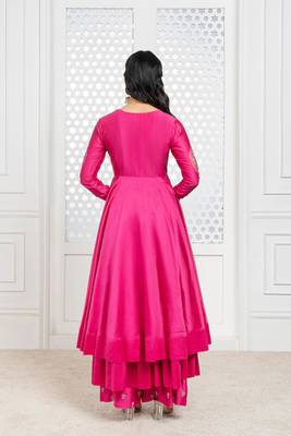 Pink embroidered chanderi anarkali set 3