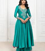 Green embroidered chanderi anarkali set
