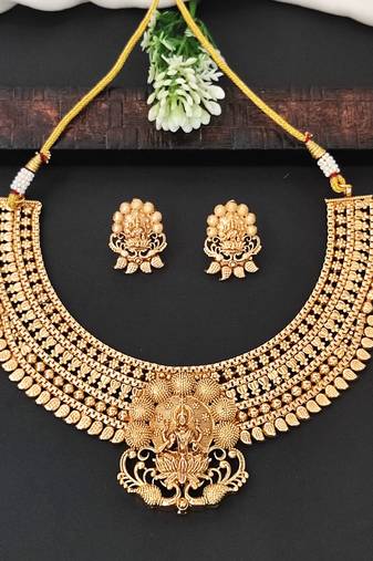 Temple jewellery lakshmi choker with matching earrings