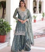 Grey Silk Sequin Sharara Set 
