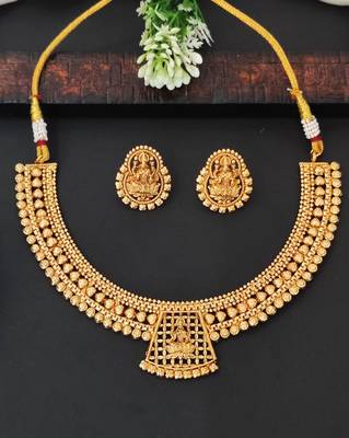 Traditional lakshmi motif temple necklace in antique finish 1