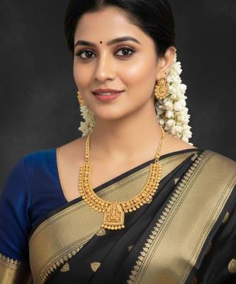 Traditional lakshmi motif temple necklace in antique finish 2