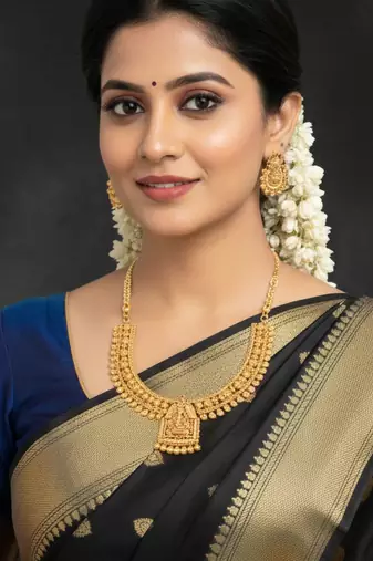 Traditional lakshmi motif temple necklace in antique finish