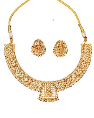Traditional lakshmi motif temple necklace in antique finish 3
