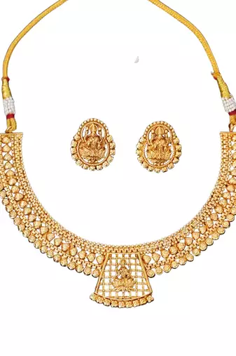 Traditional lakshmi motif temple necklace in antique finish