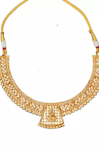 Traditional lakshmi motif temple necklace in antique finish