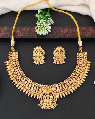 South indian lakshmi choker necklace in antique finish 1