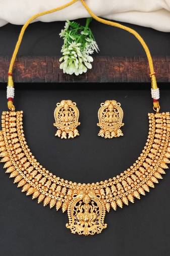 South indian lakshmi choker necklace in antique finish