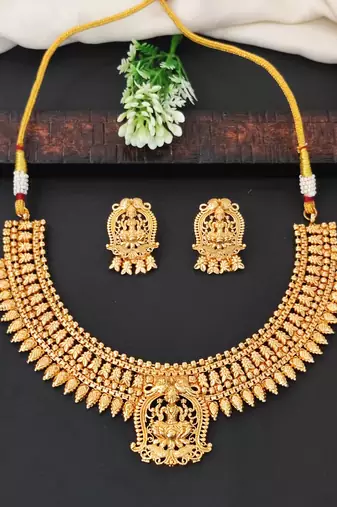 South indian lakshmi choker necklace in antique finish