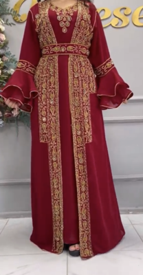 Maroon Heavy Embroidered Stitched Designer Kaftan Gown With Belt     Party & Occasion Wear 1