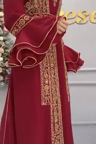 Maroon Heavy Embroidered Stitched Designer Kaftan Gown With Belt     Party & Occasion Wear