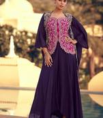 pink and blue wedding silk indowestern top palazzo cape suit-Full Stitched Free size