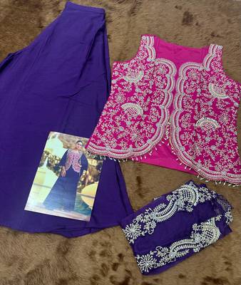 pink and blue wedding silk indowestern top palazzo cape suit-Full Stitched Free size 3