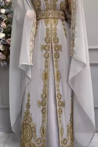 Elegant Grey Heavy Embroidered Stitched Designer Handwork Embroidered Kaftan Gown With Cape