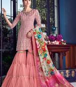 Pink Chanderi Silk Heavy Embroidered Designer Palazzo Suit