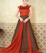Orange Silk Heavy Embroidered and printed Designer Gown