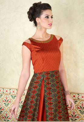 Orange Silk Heavy Embroidered and printed Designer Gown 3