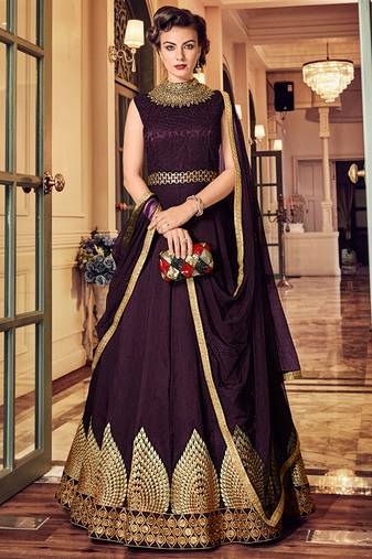 Magenta Silk Heavy Embroidered Designer Anarkali Semi Stiched Suit