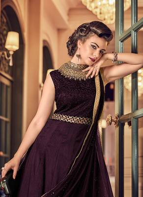 Magenta Silk Heavy Embroidered Designer Anarkali Semi Stiched Suit 2