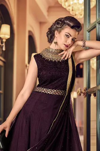 Magenta Silk Heavy Embroidered Designer Anarkali Semi Stiched Suit