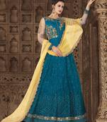 Blue Net Heavy Embroidered Designer Semi Stiched Suit