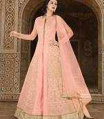 Peach Silk Heavy Embroidered Designer Semi Stiched Suits