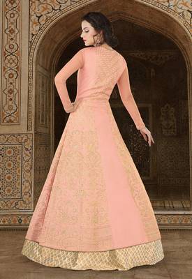 Peach Silk Heavy Embroidered Designer Semi Stiched Suits 2
