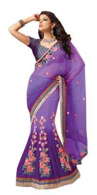 Purple Embroidered Net Lehenga Saree With Blouse 1