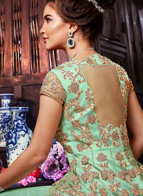 Sea green Net Heavy Embroidered Designer Semi Stiched Suit 4