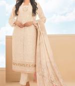 Peach cambric cotton semi stitched suit with embroidery & sequence work
