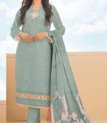 Sky blue cambric cotton semi stitched suit with embroidery & sequence work