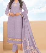 Purple cambric cotton semi stitched suit with embroidery & sequence work