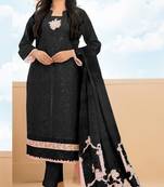 Black cambric cotton semi stitched suit with embroidery & sequence work