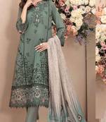 D green cambric cotton semi stitched suit with embroidery & sequence work