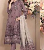Mauve cambric cotton semi stitched suit with embroidery & sequence work