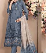 D blue cambric cotton semi stitched suit with embroidery & sequence work