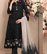 Black cambric cotton semi stitched suit with embroidery & sequence work