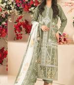 Mehendi cambric cotton semi stitched suit with embroidery & sequence work